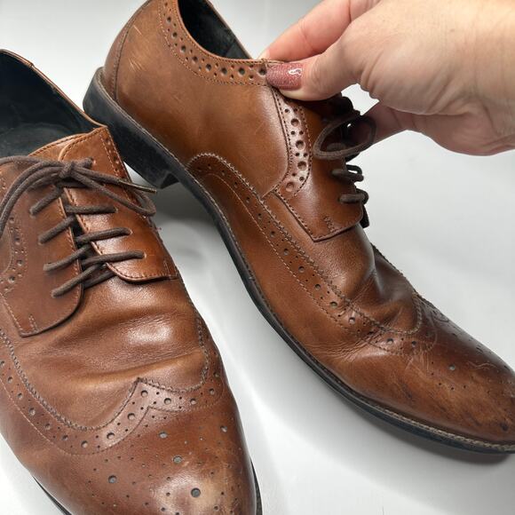 Stacy Adams Garrison Cognac Wingtip Leather Dress Shoes - Picture 5 of 11